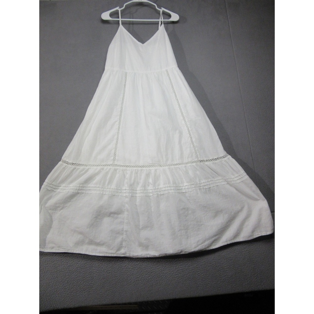H&M Maxi Dress Womens Medium White Cotton Cami Smocked Tiered Boho Lined